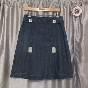 J Jill Denim Chambray Skirt Women 6 Button Detail Pleated Unique A-line Midi